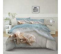 Nature Étoile De Mer Coquille Saint Jacques 3D Imprimé Housse de Couette Parure de Lit 2 Personnes 240 x 260 cm, Beige Clair Microfibre Ensemble de Literie avec Housses de Couettes Taies d'oreillers