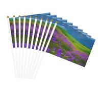 Nature Fleurs Violettes Prairie Montagne Scénique Imprimée Mât Drapeau Portable Drapeaux Décor Événements Usage Polyvalent Activités de Groupe