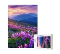 Nature Flowers Meadow Mountain Scenic Puzzle imprimé avec boîte de rangement, Puzzle en bois pour adultes et enfants, 300 pièces, jeu décoratif amusant en famille