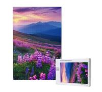 Nature Flowers Meadow Mountain Scenic Puzzle imprimé avec boîte de rangement, Puzzle en bois pour adultes et enfants, 1000 pièces, jeu décoratif amusant en famille