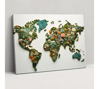 Nature Inspired World Map Impression sur toile Carte du monde Impression sur toile Décoration d'intérieur 71,1 x 50,8 cm