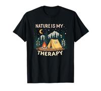 Nature Is My Therapy Camping Tent and Campfire Scene T-Shirt