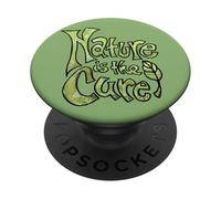 Nature is The Cure Design Typographie botanique terreuse Vert PopSockets PopGrip Adhésif