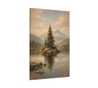 Nature Lake Island Green Mountain - Canvas Wall Art Print 20×30 inch (50×75 cm) - Vertical / 1.25 inch (3 cm)