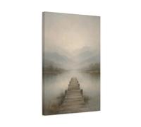 Nature Lake Pier Misty - Canvas Wall Art Print 16×24 inch (40×60 cm) - Vertical / 1.25 inch (3 cm)