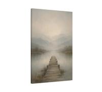 Nature Lake Pier Misty - Canvas Wall Art Print 20×30 inch (50×75 cm) - Vertical / 1.25 inch (3 cm)