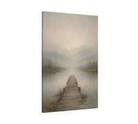 Nature Lake Pier Misty - Canvas Wall Art Print 24×36 inch (60×90 cm) - Vertical / 1.25 inch (3 cm)