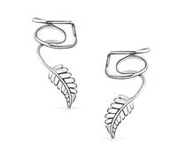 Nature Leaf Feather Cartilage Ear Cuffs Clip Wrap Wire Earrings Helix Bijoux Occidentaux Pour Femmes Pour Hommes Oreille Non Percée .925 Argent Sterling Réglable