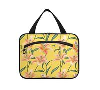 Nature Lily Flower Yellow Hanging Toilettes Bag Travel Bag Women with Hook Designer Cute Bag with Compartments for Ladies Travel Bolso de Maquaje Para Mujer M, Nature Fleur de lys Jaune, Medium