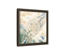 Nature Mandala Green Beige Framed Canvas Print Wall Art - Watercolor Living Room, Above Console Table 12×12 inch (30×30 cm) - Square/Espresso / 1.25 inch (3 cm)