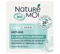 Naturé Moi - Crème Visage Jour Anti-Âge - À l'Acide Hyaluronique - Soin Visage repulpant et raffermissant - Huile de Pépins de Raisin Bio - 99% d'Origine Naturelle - 50 ml - Fabriqué en France
