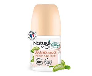 Naturé Moi - Déodorant roll-on - Efficacité 24h - Déodorant femme à l'Aloe Vera Bio et au Magnésium - Parfum Pêche Orchidée - 99% d'Origine Naturelle - 50 ml - Fabriqué en France