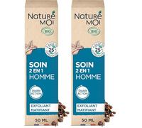 Naturé Moi - Soin visage Homme 2 en 1 - Masque visage + Gommage visage - Soin visage à l'extrait de Cascara - 98% d'Origine Naturelle - 50 ml - Fabriqué en France (Lot de 2)