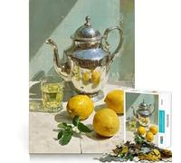 Nature Morte aux Citrons et à la théière Puzzle de 1000 pièces pour Adolescents Jeu de réflexion et de Partage Bords précis pour Les vœux du Père Noël 38x26cm
