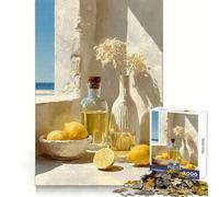 Nature Morte aux Citrons Vue côtière Puzzle 1000 pièces pour Adultes Jeu de logique et de complicité Finition Premium Edge Cadeau de qualité 50x75cm