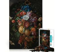 Nature Morte aux Fruits et aux Fleurs, Puzzle de 1000 pièces pour Adolescents, défi cérébral, Jeu d'éveil, activité à la Maison, Cadeau Original et touchant 38x52cm