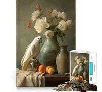Nature Morte avec Perroquet et Fleurs Puzzle 1000 pièces pour Adolescents Jeu Mental Anti-anxiété Découpe Premium Cadeau élégant 38x26cm