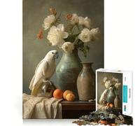 Nature Morte avec Perroquet et Fleurs Puzzle Difficile de 1000 pièces pour Adultes Jeu Intelligent et Amusant Découpe précise Cadeau Artistique 50x75cm