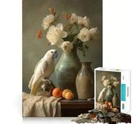 Nature Morte avec Perroquet et Fleurs Puzzle pour Adolescents 1000 pièces Renforce la mémoire Simple, Amusant, de qualité, Cadeau mémorable 38x52cm