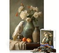 Nature Morte avec Perroquet et Fleurs Puzzle pour Adolescents 1000 pièces Renforce la mémoire Simple, Amusant, de qualité, Cadeau mémorable 38x52cm