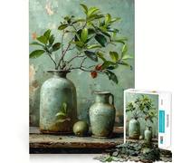 Nature Morte avec vases Verts Puzzle de 1000 pièces pour Adultes Jeu de logique Pure Anti-Stress Découpe Nette pour Les vœux du Père Noël 38x52cm