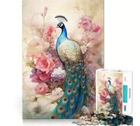 Nature Morte de Paon et de Fleurs (38x52cm) Puzzle de 1000 pièces pour Adultes Jeu de logique Stimulant et Relaxant Bords Nets Cadeau mémorable