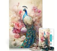 Nature Morte de Paon et de Fleurs, Puzzle de 1000 pièces pour Adultes, Jeu de logique et de détente, Bords Lisses, Cadeau Original (38x26cm)