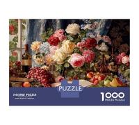 Nature Morte Fleurs vin 1000 Pièces Coffret Puzzle Puzzle Premium Carton Solide - DIY Familial Trop Amusant, Belle Déco, Cadeau D’Anniversaire pour Adultes Et Enfants 52x38cm/1000pcs