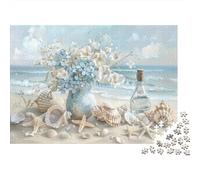 Nature Morte Florale de Plage Puzzle 1000 Éléments Famille Décoration Intérieure Puzzle Difficile Idée Cadeau Unique Écologique Papier Mat Anti-reflet 52x38cm/1000pcs