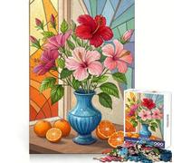 Nature Morte Florale, Hibiscus Rouges et Roses avec Oranges, Puzzle de 1000 pièces pour Adultes, Smart Reason Toy, Lien Familial, Bords Lisses, présentation Artistique 50x75cm