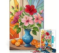 Nature Morte Florale, Hibiscus Rouges et Roses avec Oranges, Puzzle de 1000 pièces pour Adultes, Smart Reason Toy, Lien Familial, Bords Lisses, présentation Artistique 50x75cm
