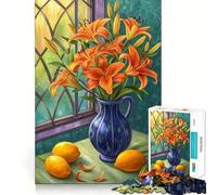 Nature Morte Florale Lys Orange et Citrons Puzzle Adulte 1000 pièces Jeu de logique et de réflexion Découpe précise Pièce de Collection 50x75cm