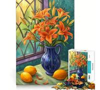 Nature Morte Florale, lys Orange et Citrons, Puzzle Adulte 1000 pièces, Jeu d'exercice Mental, détente, pour Les vœux du Père Noël 38x52cm