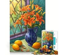Nature Morte Florale, lys Orange et Citrons, Puzzle de 1000 pièces pour Adolescents, Jeu de réflexion, Design Simple et Amusant, Cadeau mémorable 38x26cm
