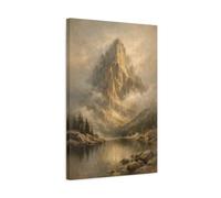 Nature Mountain Lake Brown And Gold - Canvas Wall Art Print 16×24 inch (40×60 cm) - Vertical / 1.25 inch (3 cm)