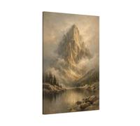 Nature Mountain Lake Brown And Gold - Canvas Wall Art Print 24×36 inch (60×90 cm) - Vertical / 1.25 inch (3 cm)