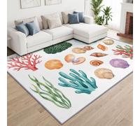 Nature Océan Aquarelle Tapis Interieur Poils Antidérapant Courts Moquette, Tapis Coloré Corail Algues Coquillages Pour Enfants Garçons Fille Chambre Jouer Ramper 160 x 230 cm Nettoyage Facile