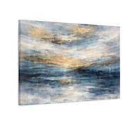 Nature Ocean Sunset Blue Gold Abstract - Canvas Wall Art Print 30×20 inch (75×50 cm) - Horizontal / 1.25 inch (3 cm)
