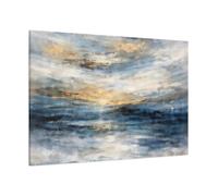 Nature Ocean Sunset Blue Gold Abstract - Canvas Wall Art Print 48×32 inch (120×80 cm) - Horizontal / 1.25 inch (3 cm)