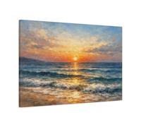 Nature Ocean Sunset Orange Blue Seascape - Canvas Wall Art Print 36×24 inch (90×60 cm) - Horizontal / 1.25 inch (3 cm)