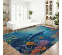 Nature Océan Tapis de Salon Lavable en Machine Antiderapant | Imprimé Dauphin Récif Corallien Banc De Poissons, Tapis Doux et Léger pour Salle à Manger Chambre Couloir Bureau 160 x 230 cm