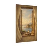 Nature Ocean View Coastal Window Scene - Canvas Wall Art Print 20×30 inch (50×75 cm) - Vertical / 1.25 inch (3 cm)