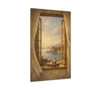 Nature Ocean View Coastal Window Scene - Canvas Wall Art Print 32×48 inch (80×120 cm) - Vertical / 1.25 inch (3 cm)