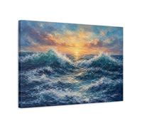 Nature Ocean Waves Blue And Orange Canvas Wall Art Print - Impressionistic Living Room, Large 24×16 inch (60×40 cm) - Horizontal / 1.25 inch (3 cm)