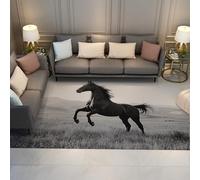Nature Photographie Tapis d’Art Chevaux Design Lavable Doux Faible Tapis Antidérapant pour Chambre Salon Bureau à Domicile Noir et Blanc 160x230cm
