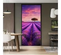 Nature Plantes Lavande Arbres Violet Sticker Porte Trompe l'oeil Effect 3D Intérieure Muraux PVC Stickers pour Décoration Mur Salon Cuisine Chambre Salle de Bain Papier Peint 95 x 215 cm