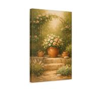 Nature Potted Flowers Green Peach Garden - Canvas Wall Art Print 12×18 inch (30×45 cm) - Vertical / 1.25 inch (3 cm)