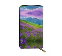 Nature Purple Flowers Meadow Mountain Scenic Print Leather Long Clutch Wallet for Women - Fashion and Lightweight Waterproof Leather Wallet, Black, One Size, Noir , Taille unique