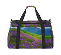 Nature Purple Flowers Meadow Mountain Scenic Travel Tote Bag - Grand sac de courses réutilisable, sac de vacances, sac de sport avec bandoulière réglable, noir, taille unique, Noir , Taille unique