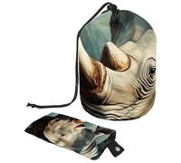 Nature Rhino Trousse de maquillage de voyage pour femme, pliable avec cordon de serrage, trousse de toilette portable, Rhinocéros naturels, 9.9x6.9in/25.2x17.6cm;6x3.5in/15.2x8.8cm, Élégant